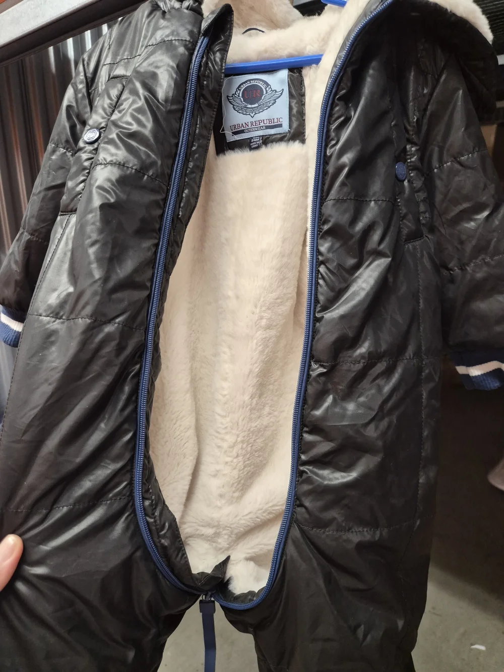 Kids Navy Blue Puffer Snowsuit with Hood